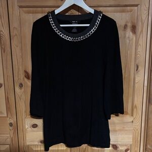 Style & Co. Black Long-Sleeve Top with Chain-Trim Neckline